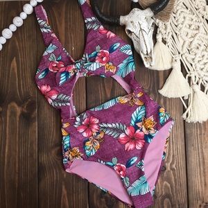 No Boundaries | Cutout One Piece Tie Front Swim Suit‎
